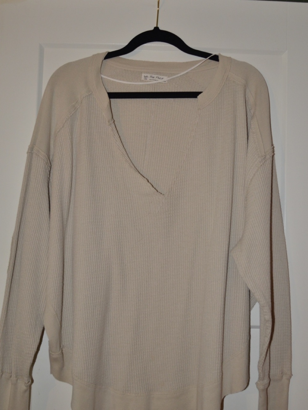We The Free Raw V-Neck Waffle Knit Sweater - Cream